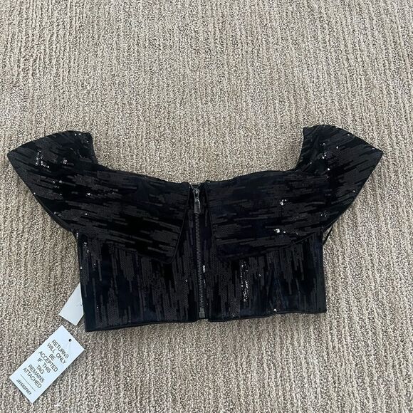 JAYGODFREY Black Sequence Off The Shoulder Crop Top - Picture 6 of 10